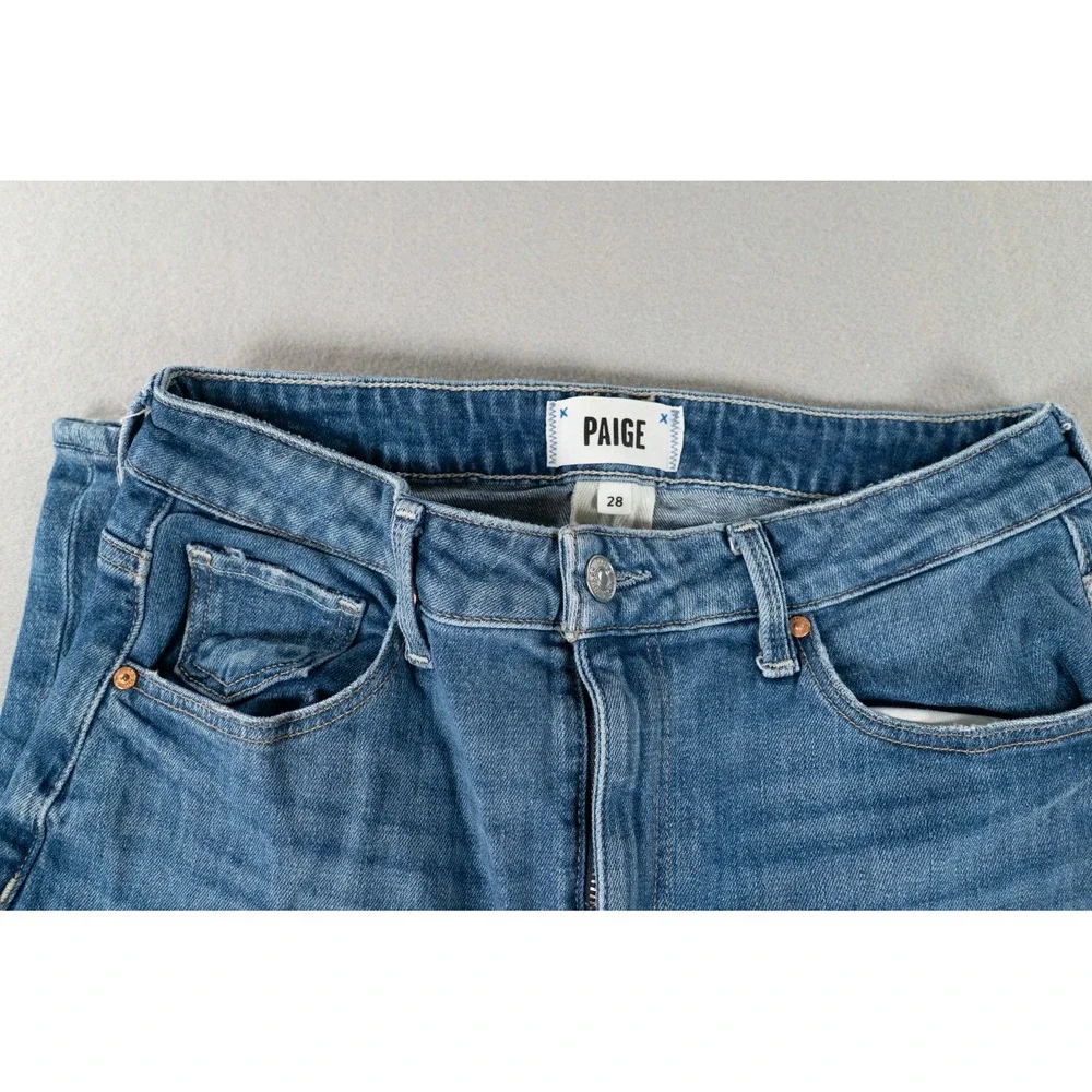 PAIGE High Rise Straight Leg Blue Denim Jeans Size 28 Medium Wash